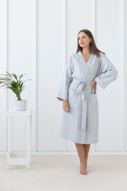 Light Grey linen robe - Linen Robes - British D'sire