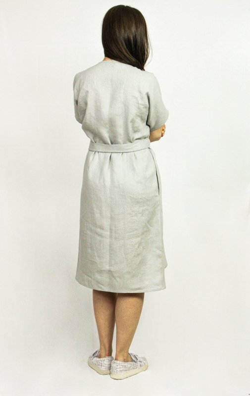 Light Grey linen wrap dress - Women's Clothing - British D'sire