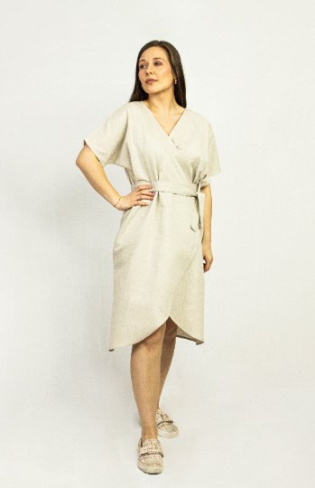 Light Grey linen wrap dress - Women's Clothing - British D'sire