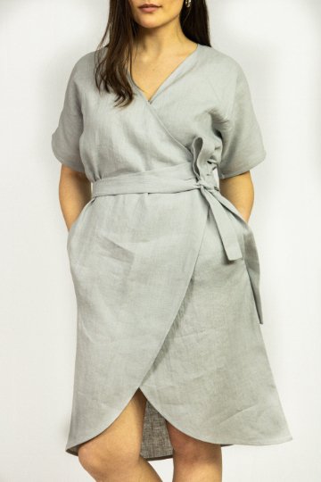 Light Grey linen wrap dress - Women's Clothing - British D'sire