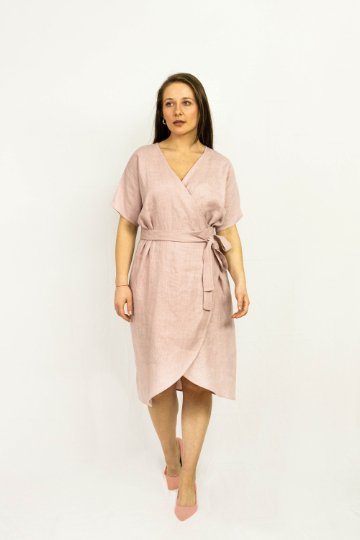 Light Grey linen wrap dress - Women's Clothing - British D'sire