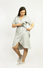 Light Grey linen wrap dress - Women's Clothing - British D'sire