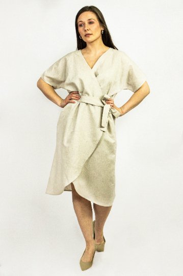 Light Grey linen wrap dress - Women's Clothing - British D'sire