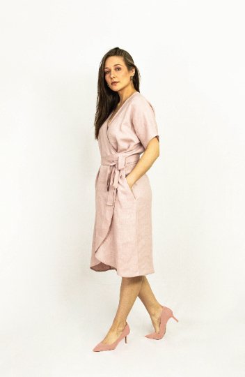 Light Grey linen wrap dress - Women's Clothing - British D'sire