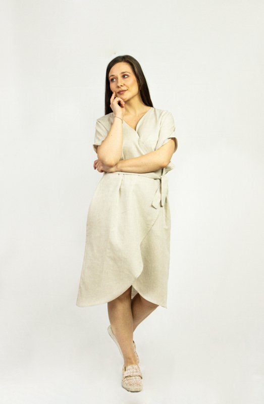 Light Grey linen wrap dress - Women's Clothing - British D'sire