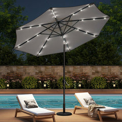 Light Grey Outdoor Solar 24 LED Lights Patio Parasol w/ Crank - Parasol - British D'sire