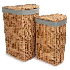 Light Steamed Corner Linen Basket with Grey Sage Lining - Laundry Baskets - British D'sire