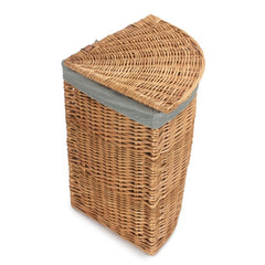 Light Steamed Corner Linen Basket with Grey Sage Lining - Laundry Baskets - British D'sire