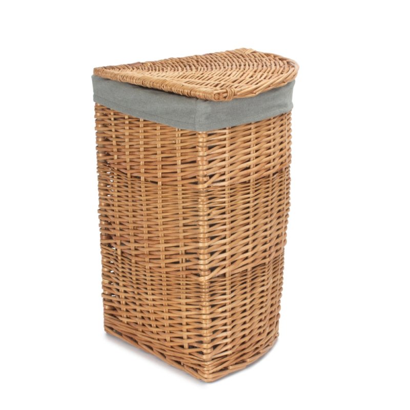 Light Steamed Corner Linen Basket with Grey Sage Lining - Laundry Baskets - British D'sire