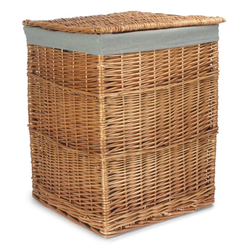 Light Steamed Square Laundry Basket with Grey Sage Lining - Laundry Baskets - British D'sire