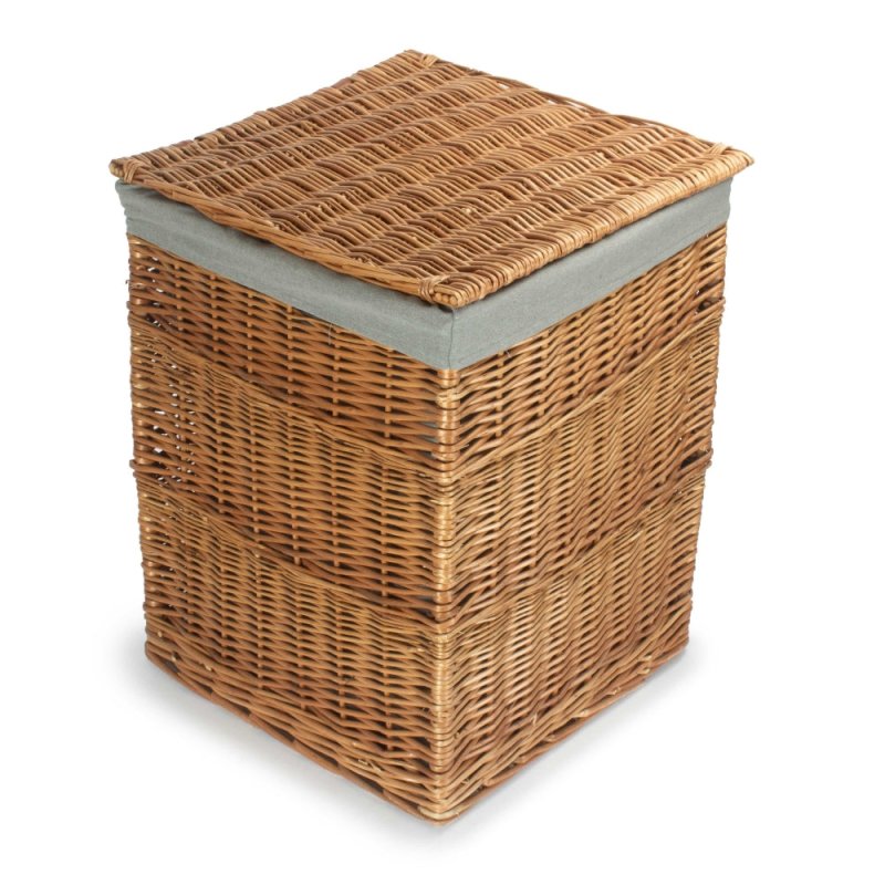 Light Steamed Square Laundry Basket with Grey Sage Lining - Laundry Baskets - British D'sire