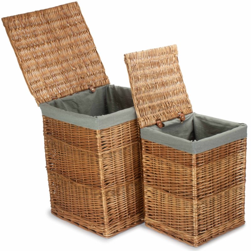 Light Steamed Square Laundry Basket with Grey Sage Lining - Laundry Baskets - British D'sire