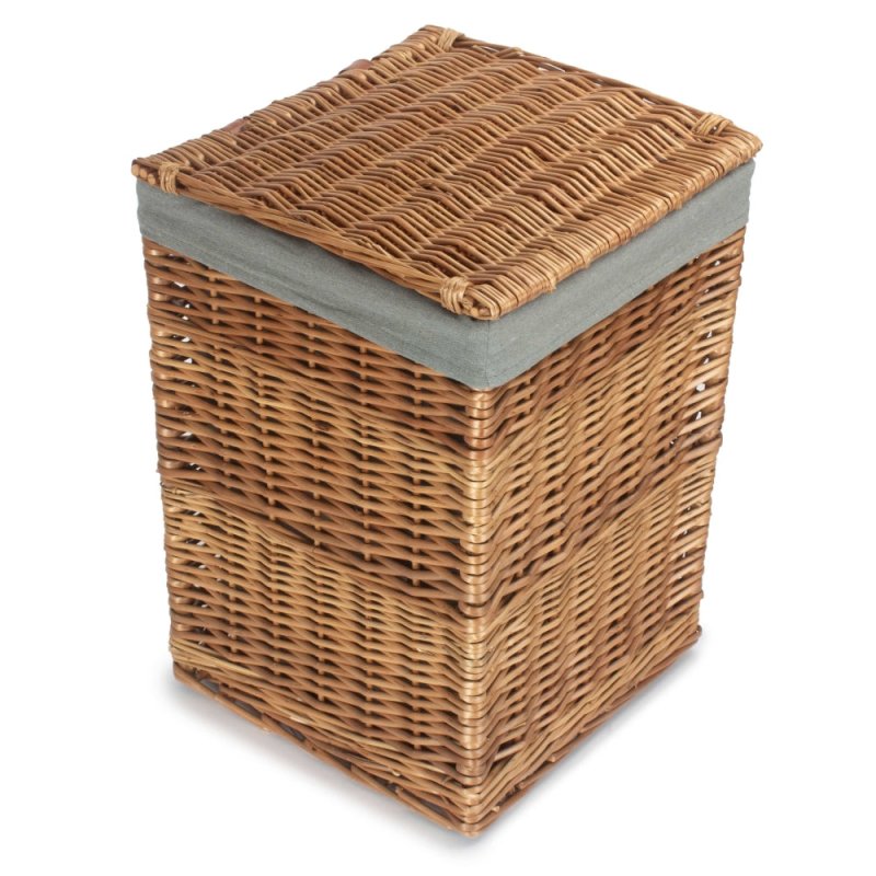 Light Steamed Square Laundry Basket with Grey Sage Lining - Laundry Baskets - British D'sire