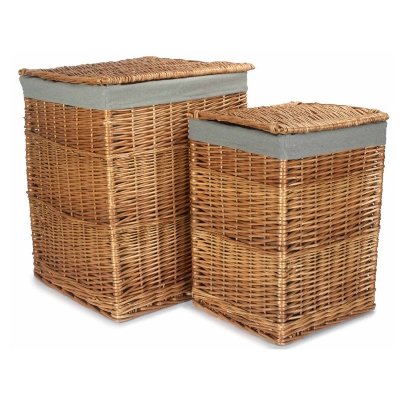 Light Steamed Square Laundry Basket with Grey Sage Lining - Laundry Baskets - British D'sire