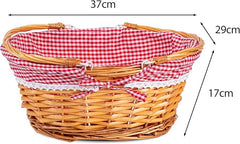 Lightweight Honey Color Wicker Shopping Basket with Foldable Handles Red Gingham Cotton Liner Gift Hampers Gift Basket - Shopping Baskets - British D'sire