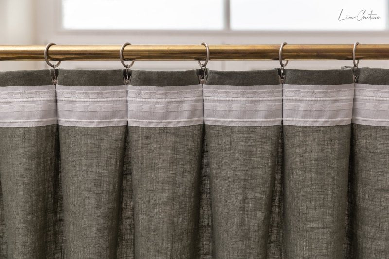 Linen curtain with pleating tape and crown in Safari green - Pleating tape - British D'sire