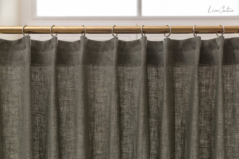 Linen curtain with pleating tape and crown in Safari green - Pleating tape - British D'sire