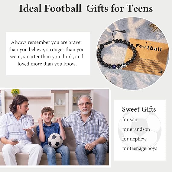 LINXINS Football Bracelets for Boys, Football Gifts for Teenage Boys Age 8 9 10 11 12 13 14 15 Years Old, Birthday Christmas Graduation Gifts for Son Grandson Nephew Brother - Bracelet - British D'sire