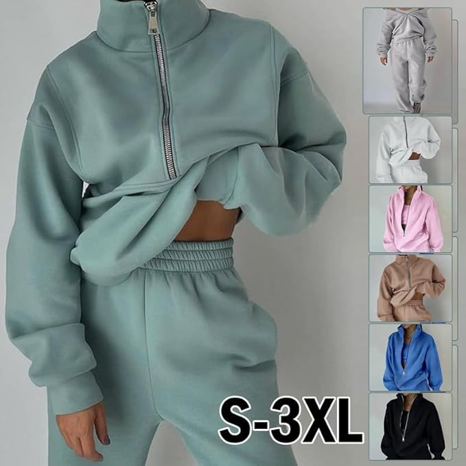 Litthing Tracksuit Womens Full Set Lounge Wear Sets 2 Piece Ladies Fleece Tracksuits Comfort Long Sleeve Activewear Zip Coat Tops Trousers Sets Fashion Casual Thermal Tracksuit Autumn Winter - Tracksuit - British D'sire