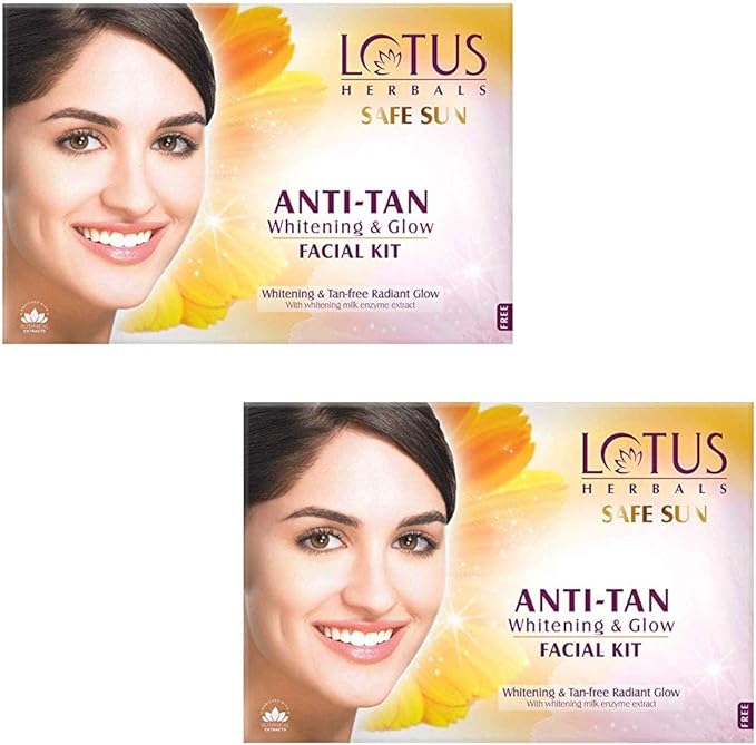 Lotus Herbals Safe Sun Anti Tan Whitening and Glow 4 in 1 Facial Kit 60g (Single Use) - British D'sire