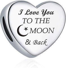 Love Charm Fit for Pandora Charms Bracelet I Love You to The Moon and Back Love Heart Charms Birthday Gift Jewellery - Bead Charms - British D'sire