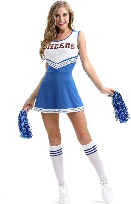 LUOXIYOUXUAN Cheerleader Ladies Womens Sports High School Cheer Girl Uniform Fancy Dress Costume Outfit with Pompoms - Sport Specific Clothing - British D'sire