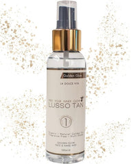 Lusso Tan Golden Glow Mist for Face and Hands – Light, Organic, Vegan and Cruelty-Free Tinted Gradual Self-Tanning Spray in Natural Golden Tan with Vitamins. Instant-drying, Streak-Free. - British D'sire