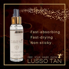 Lusso Tan Golden Glow Mist for Face and Hands – Light, Organic, Vegan and Cruelty-Free Tinted Gradual Self-Tanning Spray in Natural Golden Tan with Vitamins. Instant-drying, Streak-Free. - British D'sire