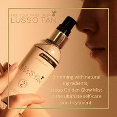 Lusso Tan Golden Glow Mist for Face and Hands – Light, Organic, Vegan and Cruelty-Free Tinted Gradual Self-Tanning Spray in Natural Golden Tan with Vitamins. Instant-drying, Streak-Free. - British D'sire