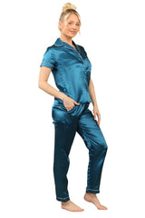 Luxurious Royal Blue Satin Pajama Set for Women - Loungewear pjs - British D'sire