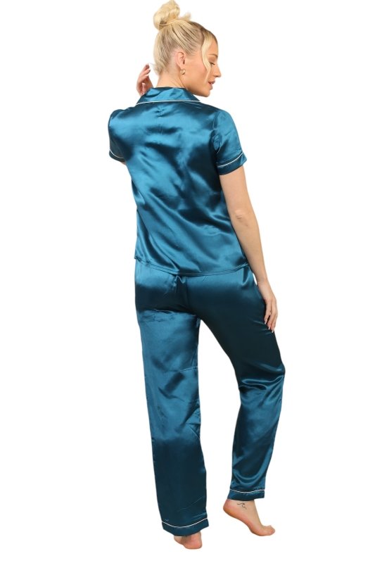 Luxurious Royal Blue Satin Pajama Set for Women - Loungewear pjs - British D'sire