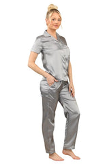 Luxurious Silver Satin Sleepwear - Loungewear pjs - British D'sire