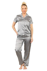 Luxurious Silver Satin Sleepwear - Loungewear pjs - British D'sire