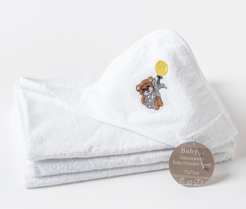 Luxury 100% Cotton Bear Embroidered Baby Hooded Towel Baby Towel 75 x 75cm - British D'sire