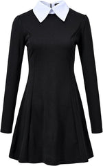 LUYANA Halloween Costumes for Adult Women Long Sleeve Black Dress Wednesday Addams Dress - Dresses - British D'sire