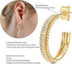 MABARRI Women's 14k Real Gold Plated Rhinestone Huggie Hoop Earrings for Women Trendy,Womens Dainty Gold Jewelry Earrings - Earrings - British D'sire