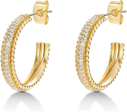 MABARRI Women's 14k Real Gold Plated Rhinestone Huggie Hoop Earrings for Women Trendy,Womens Dainty Gold Jewelry Earrings - Earrings - British D'sire