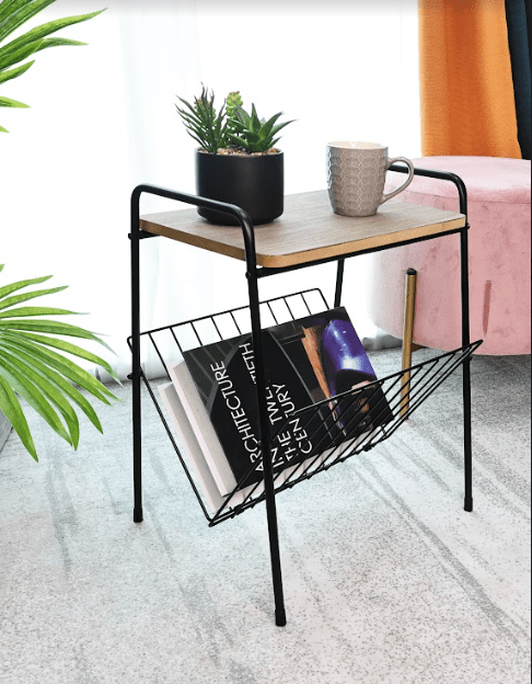 Magazine Rack Side Table Oak & Black - SLENDER - Side Table - British D'sire