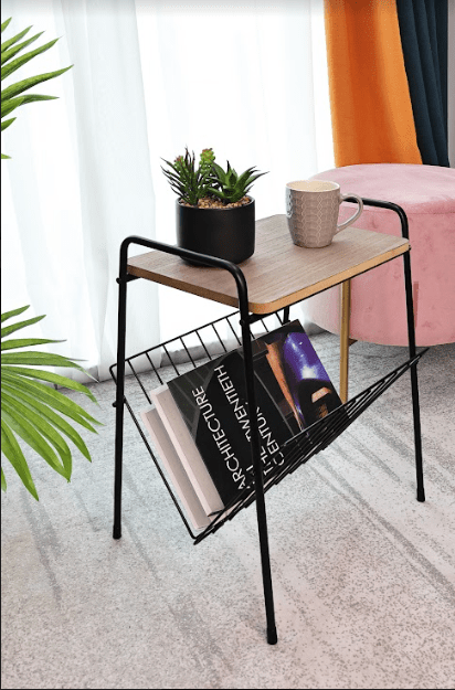 Magazine Rack Side Table Oak & Black - SLENDER - Side Table - British D'sire