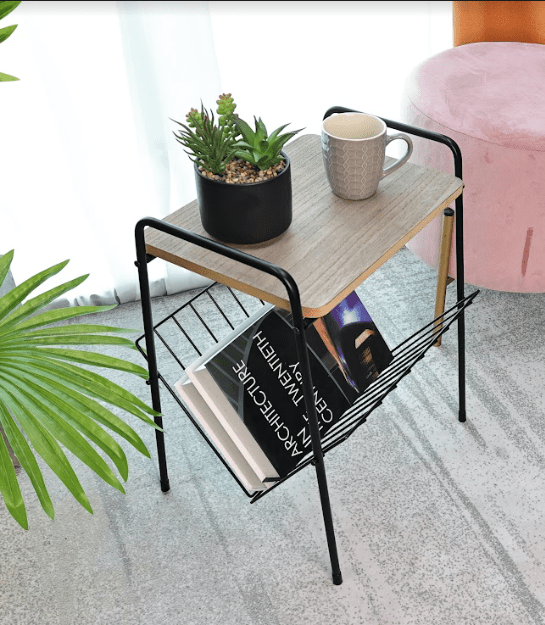 Magazine Rack Side Table Oak & Black - SLENDER - Side Table - British D'sire