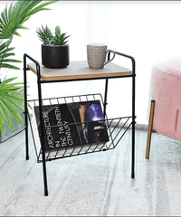 Magazine Rack Side Table Oak & Black - SLENDER - Side Table - British D'sire