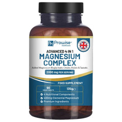 Magnesium Glycinate Complex 4 in 1 - 2000mg per serving | Precise 400mg Elemental Magnesium dose | Added Magnesium Bisglycinate, Citrate, Malate & Taurate | 90 Vegan Tablets - by Prowise - Tablets - British D'sire