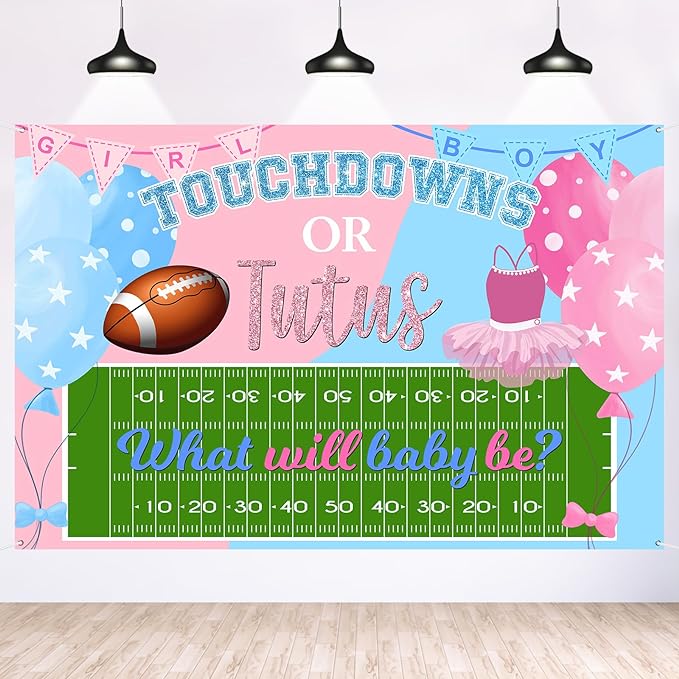 Maicaiffe Touchdowns or Tutus Backdrop Banner Decor - 6x4 ft Gender Reveal Photography Background Poster - Baby Shower Party Photography Prop Booth - Boy or Girl Party Decorations - British D'sire