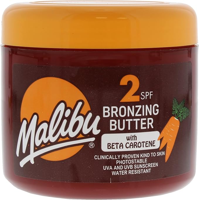 Malibu Sun SPF 2 Bronzing Fast Tanning Body Butter with Beta Carotene, Water Resistant, Tropical Coconut Fragrance, 300ml - British D'sire