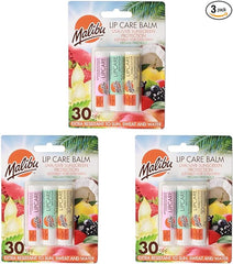 Malibu Sun SPF 30 Lip Balm Sunscreen, Watermelon, Mint and Vanilla, 3 x 5g (Pack of 3) - British D'sire