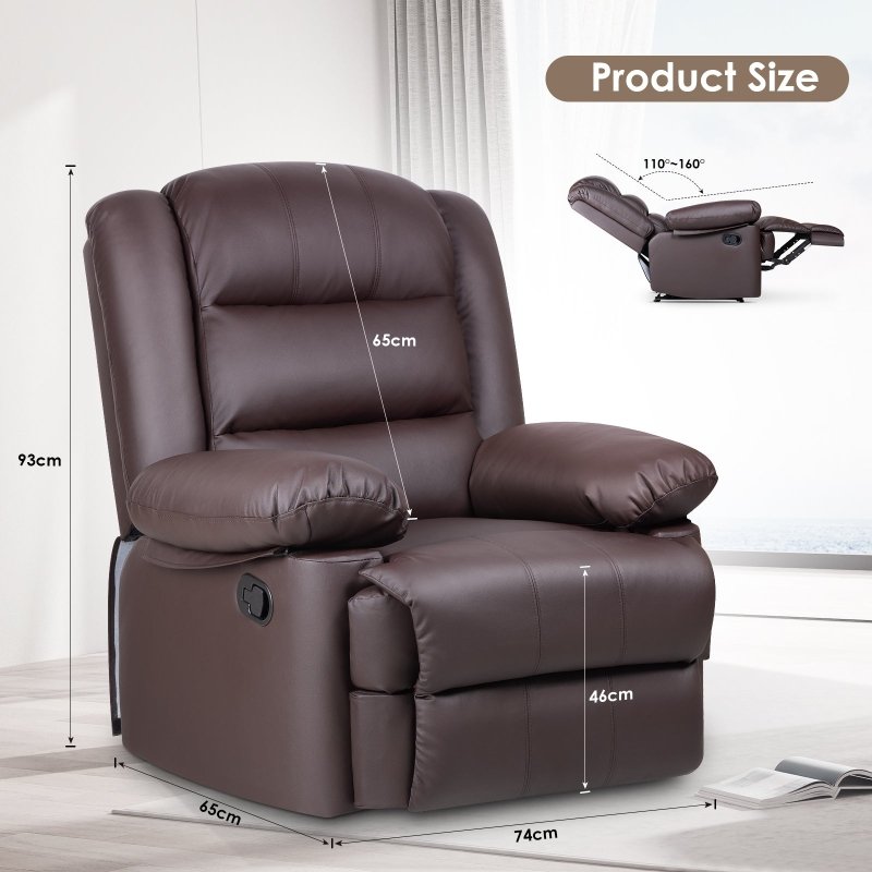 Manual Reclining Sofa with Padded Seat and Backrest, PU Leather Covered, Foldable Legrest, Reclining from 110°-160° - British D'sire