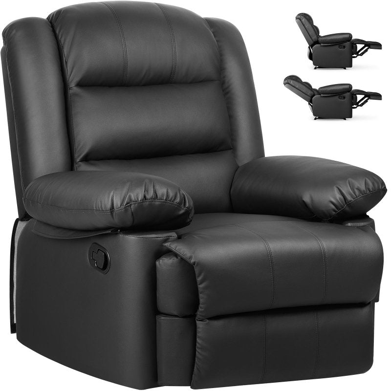 Manual Reclining Sofa with Padded Seat and Backrest, PU Leather Covered, Foldable Legrest, Reclining from 110°-160° - British D'sire