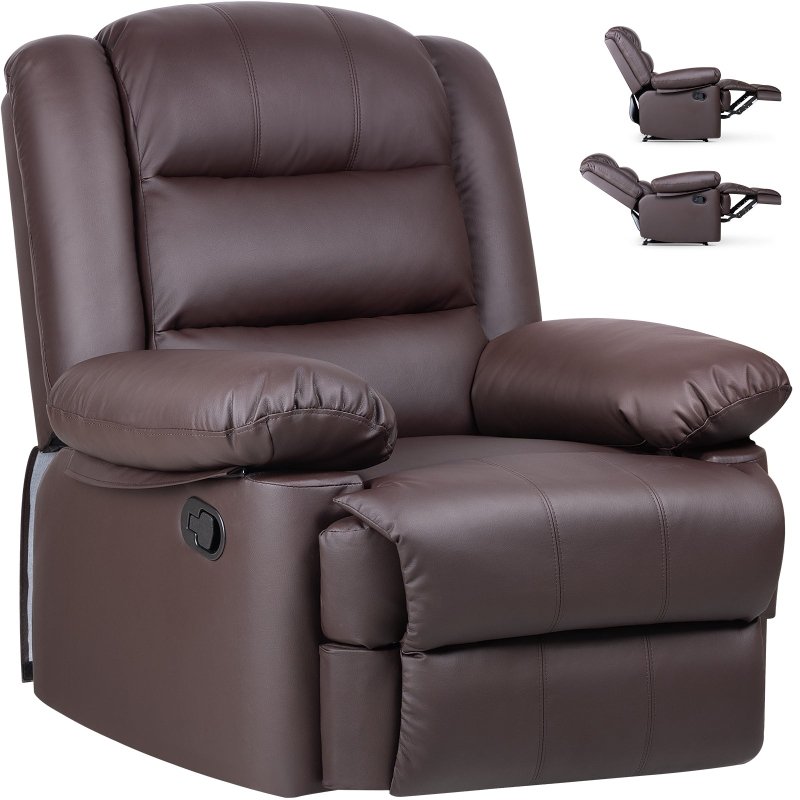 Manual Reclining Sofa with Padded Seat and Backrest, PU Leather Covered, Foldable Legrest, Reclining from 110°-160° - British D'sire