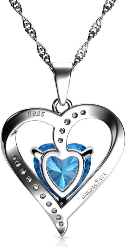 Mara 925 Sterling Silver Heart Necklace - Aquamarine Birthstone Crystal Pendant Jewelry - Meaningful Birthday, Anniversary & Mother’s Day Gift. - Necklaces & Pendants - British D'sire