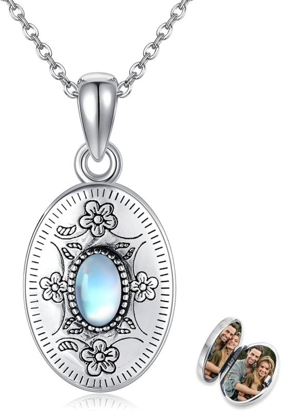 Mara DAYLINLOVE Moonstone Locket Necklace 925 Sterling Silver Photo Locket Pendant that Holds Pictures Moonstone Jewelry Gifts for Women Wife Girlfriend Mothers Day Gifts - Necklaces & Pendants - British D'sire